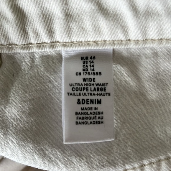 H&M Relaxed Wide Leg High Waist White Denim Jeans, Size 14 - Picture 9 of 11